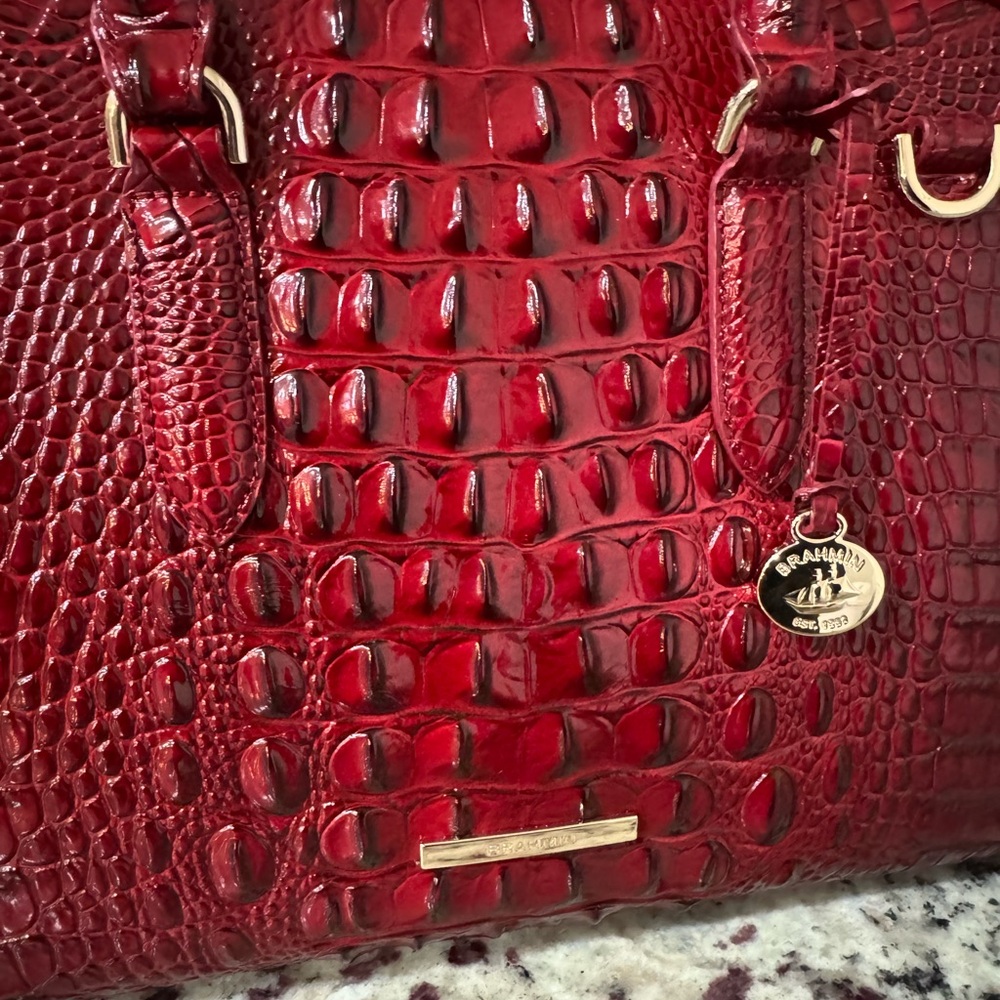 Brahmin Red Crocodile Embossed Satchel - Picture 2 of 7